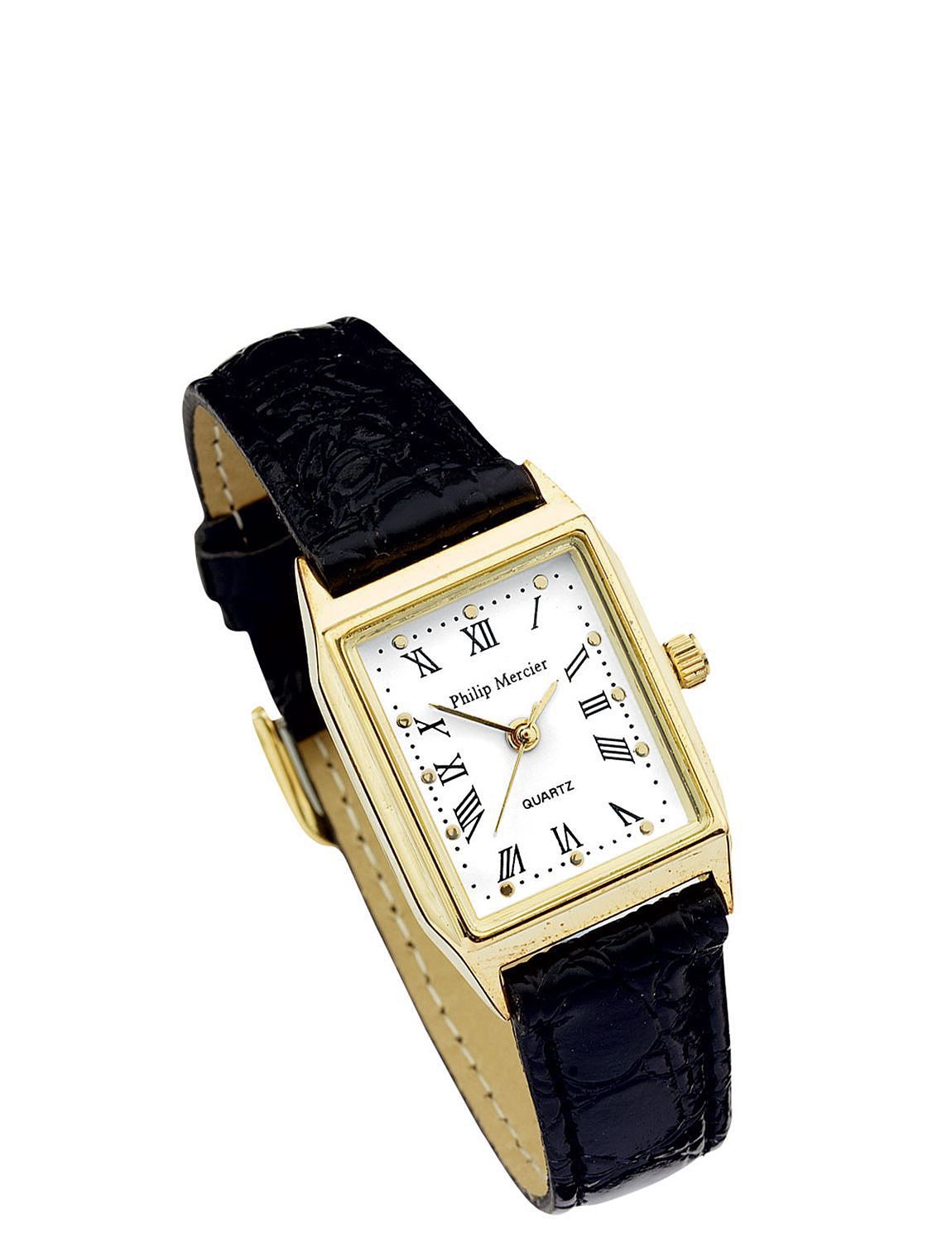 Ladies White Face Classic Square Watch - Black Strap- Lifestyle