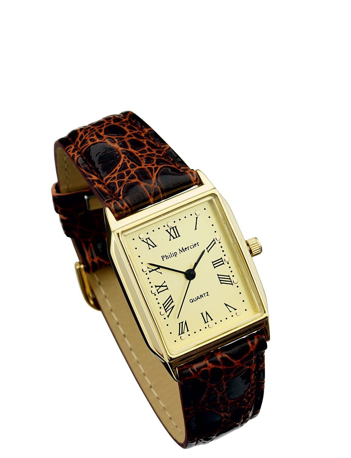 Ladies Gold Face Classic Square Watch Brown Strap Lifestyle Jewellery & Watches Chums