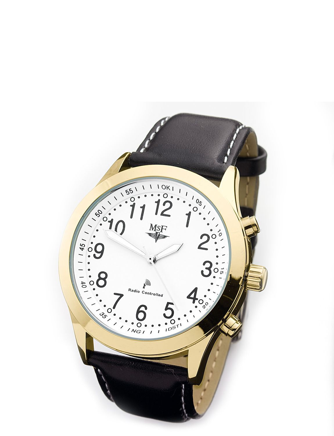 Mens Radio Controlled Watch With Black Leather Strap - Lifestyle ...