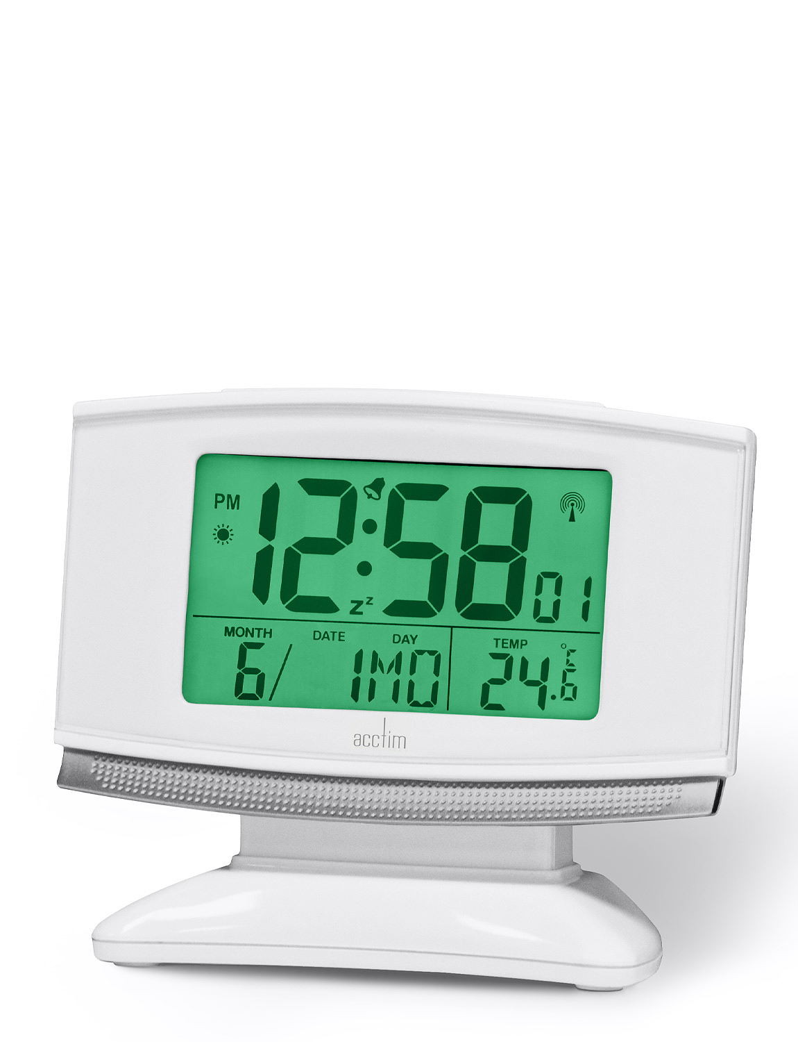 Wirefree Radio Controlled Alarm Clock With Day Date And Temperature Chums