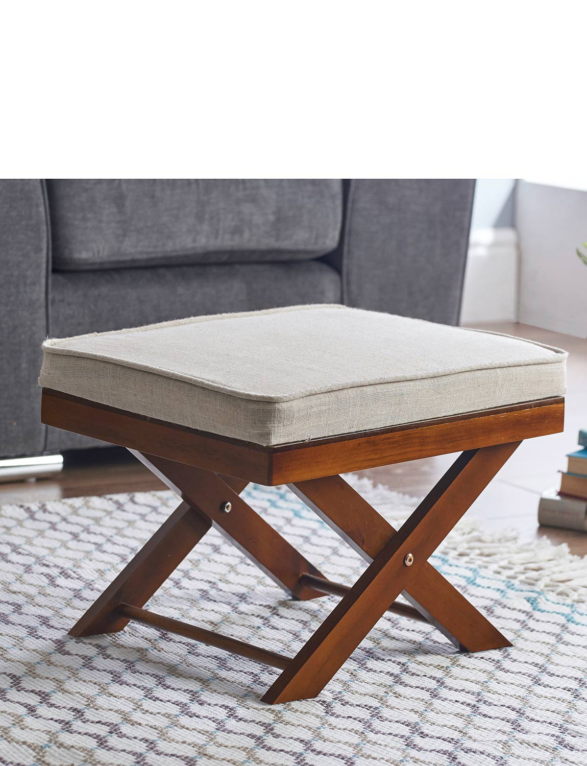 Cushion Top Solid Wood Footstool Chums