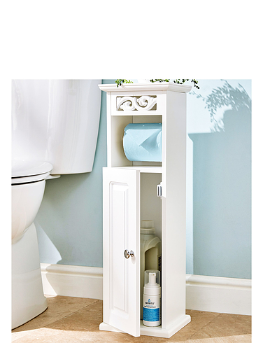 Scroll Toilet Roll Holder and Storage Cupboard - White