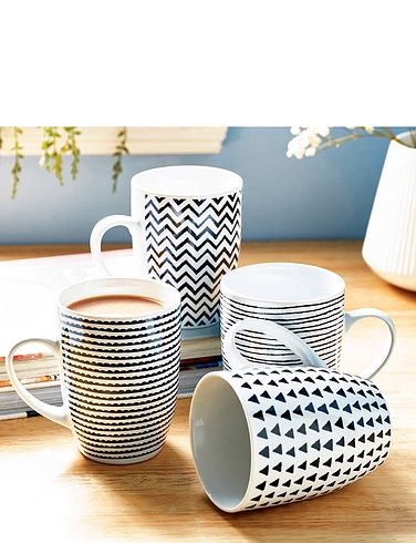 Four Piece Geo Sketch Mug Set