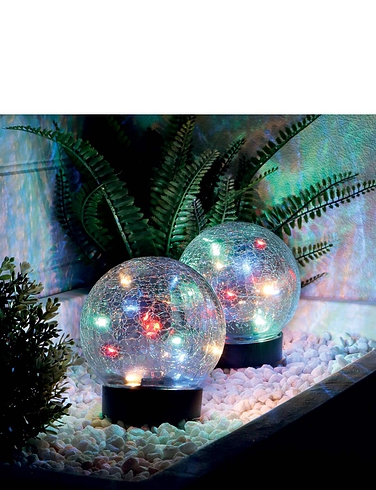 Set of 2 Solar Crackle Glass Balls With Lights