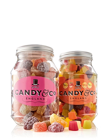 Fruit Pastilles and Mini Gems Set of 2 Traditional Sweet Jars