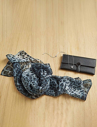 Leopard Print Scarf Purse and Necklace Set