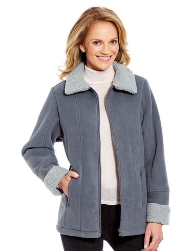 Ladies Borg Trim Fleece Zip Jacket
