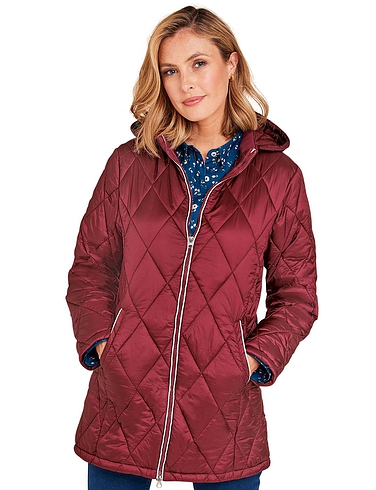 Diamond Quilt Detachable Hood Jacket 32 Inch