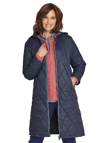 Diamond Quilt 42 Inch Detachable Hood Jacket