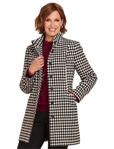 Houndstooth Funnel Neck Coat
