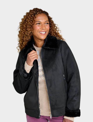 Bonded Zip Front Faux Shearling Jacket