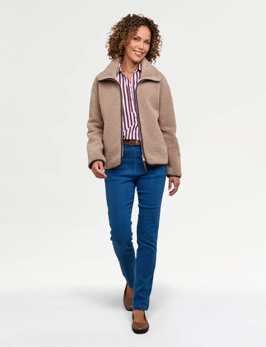 Teddy Fleece Jacket with Faux Leather Trim