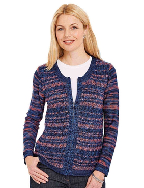 Zip Front Cardigan - NAVY MULTI