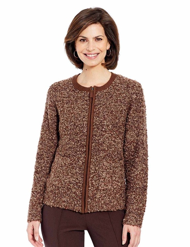Boucle Zip Cardigan with Wool
