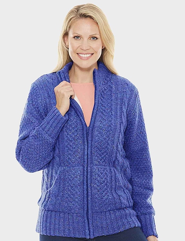 Ladies Borg Fleece Lined Zip Cardigan