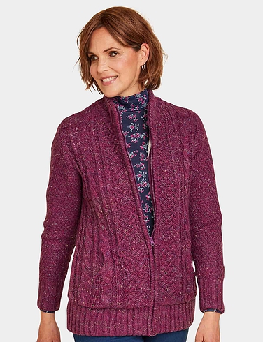 Ladies Borg Fleece Lined Zip Cardigan