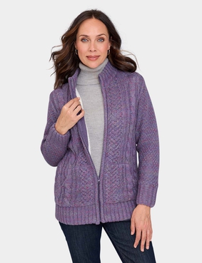 Ladies Borg Fleece Lined Zip Cardigan