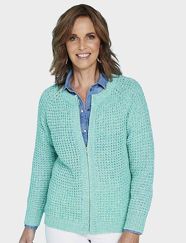 Textured Marl Knit Zip Cardigan