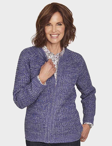 Textured Marl Knit Zip Cardigan