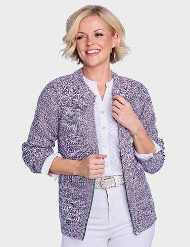Textured Marl Knit Zip Cardigan