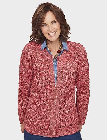 Textured Marl Knit Zip Cardigan