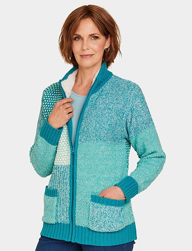 Patchwork Fleece Trim Cardigan
