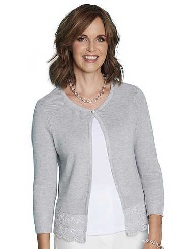 Crochet Hem Diamante Button Cardigan