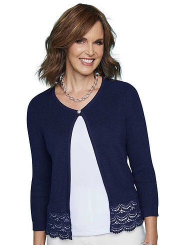 Crochet Hem Diamante Button Cardigan