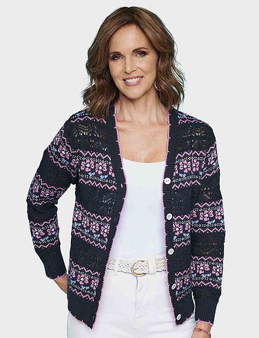 Jacquard Tipped Edge Cardigan