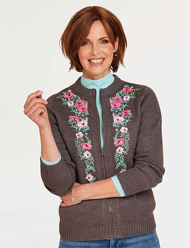 Embroidered Zip Cardigan