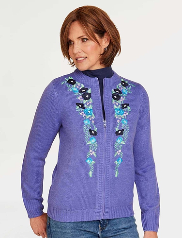 Embroidered Zip Cardigan