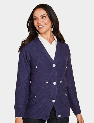 Pearl Trim Diamond Design Cardigan