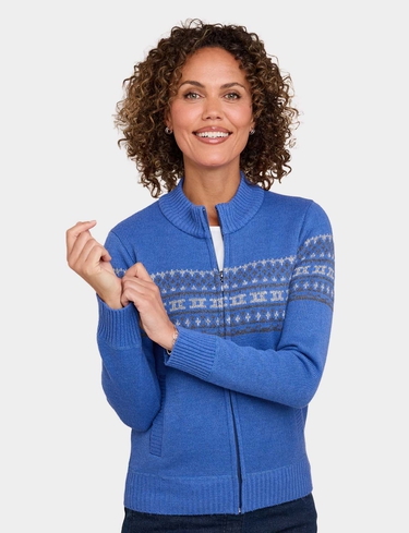 Fleece Lined Fairisle Inspired Knit Cardigan