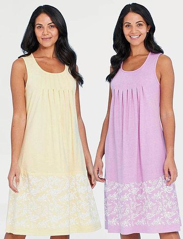 Pack Of 2 Sleeveless Print Hem Nightdress
