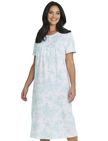 Broderie Lace Trim Floral Print Jersey Nightdress