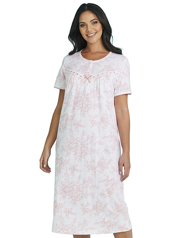 Broderie Lace Trim Floral Print Jersey Nightdress