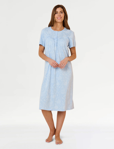 Cotton Jersey Print Nightdress with Picot Trim