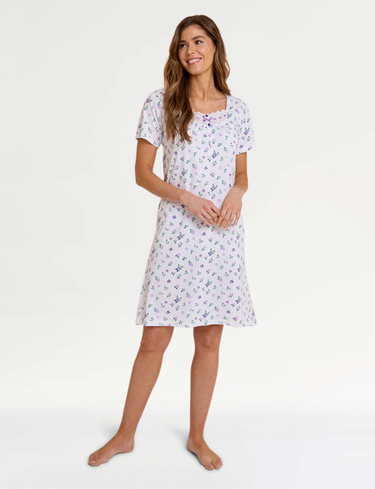 Cotton Jersey Print Nightdress with Broderie Trim