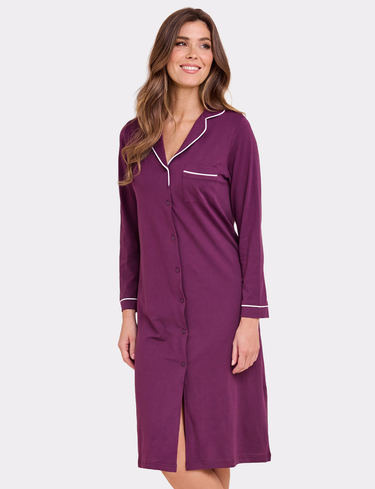 Plum Collar and Rever Jersey Nightdress