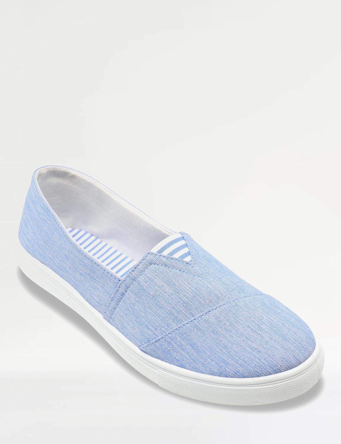 blue and white striped canvas shoes