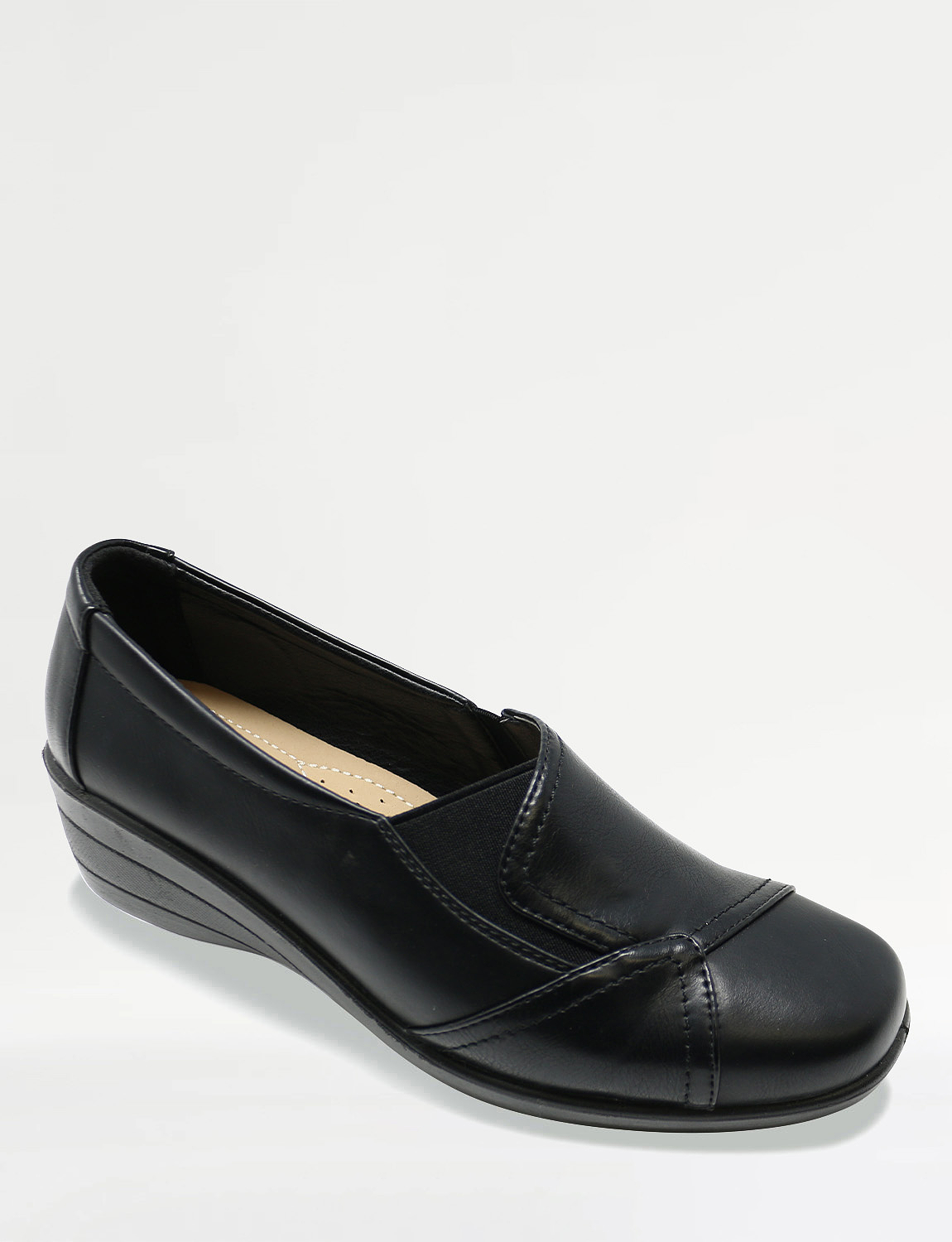 Ladies Patchwork Gusset Flexisole Comfort Shoe Chums