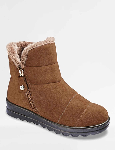 Wide Fit Mock Suede Faux Fur Lined Boot