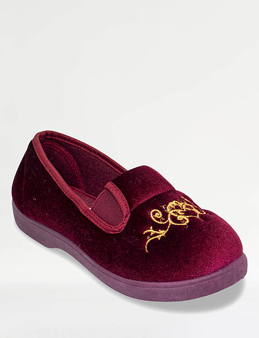 Dr Lightfoot Wide Fit Embroidered Velour Slipper