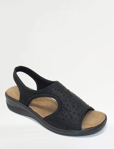 Stretch Fabric Diamante Trim Sandals