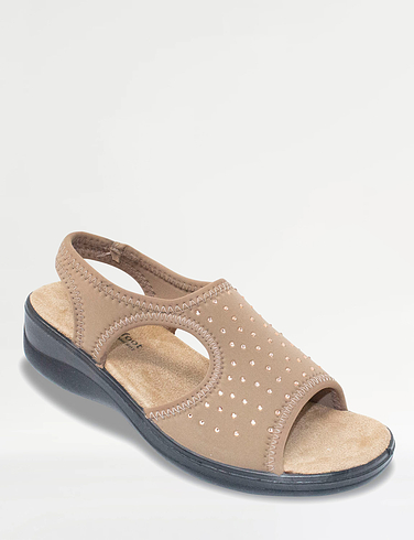 Stretch Fabric Diamante Trim Sandals