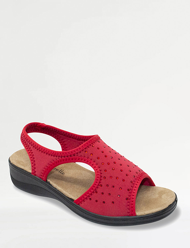 Stretch Fabric Diamante Trim Sandals