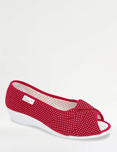 Dr Keller Peep Toe Wide Fit Canvas Print Shoe