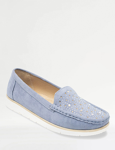 Comfort Plus Wide Fit Diamante Trim Mock Suede Loafer