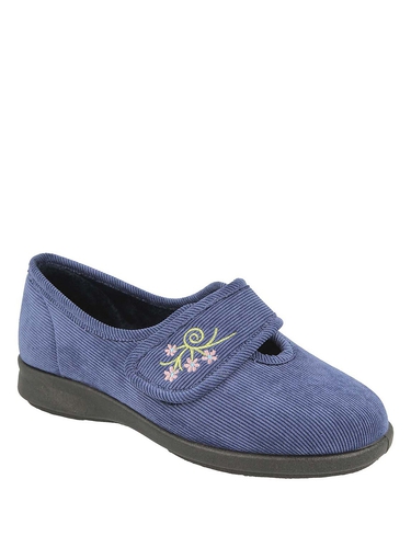 CD 26s Embroidered Flat Slippers Black Gold Canvas Leather 636395