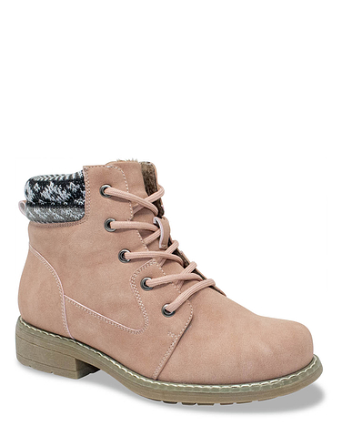 Ladies Wide Fit Knit Collar Lace Up Boot